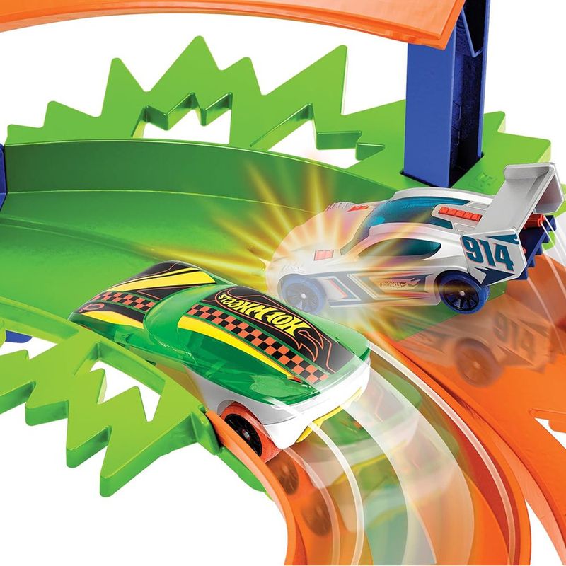 Hot Wheels Circuito de Doble Pista para Autos Escala 1:64 con Zona de Choque