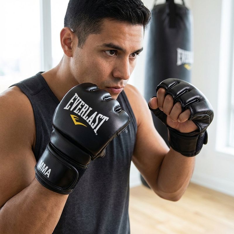 Guantes para Artes Marciales Mixtas MMA con Dedos Abiertos Talla S/M Color Negro