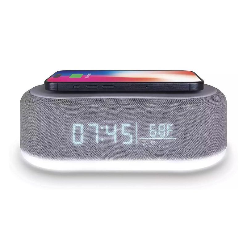 Reloj Despertador 5 en 1 con Bocina Bluetooth, Carga Inalámbrica y Luz RGB