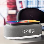 Reloj Despertador 5 en 1 con Bocina Bluetooth, Carga Inalámbrica y Luz RGB