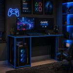 Escritorio Gamer de Madera Sólida con Repisa Lateral Azul y Negro de 120 cm