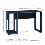 Escritorio Gamer de Madera Sólida con Repisa Lateral Azul y Negro de 120 cm