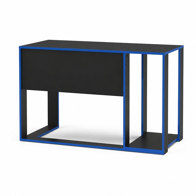 Escritorio Gamer de Madera Sólida con Repisa Lateral Azul y Negro de 120 cm