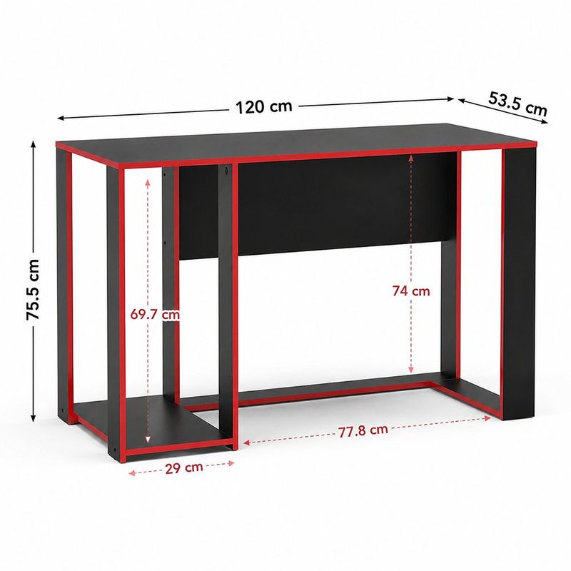 Escritorio Gamer de MDP con Repisa Lateral Rojo y Negro de 120 cm