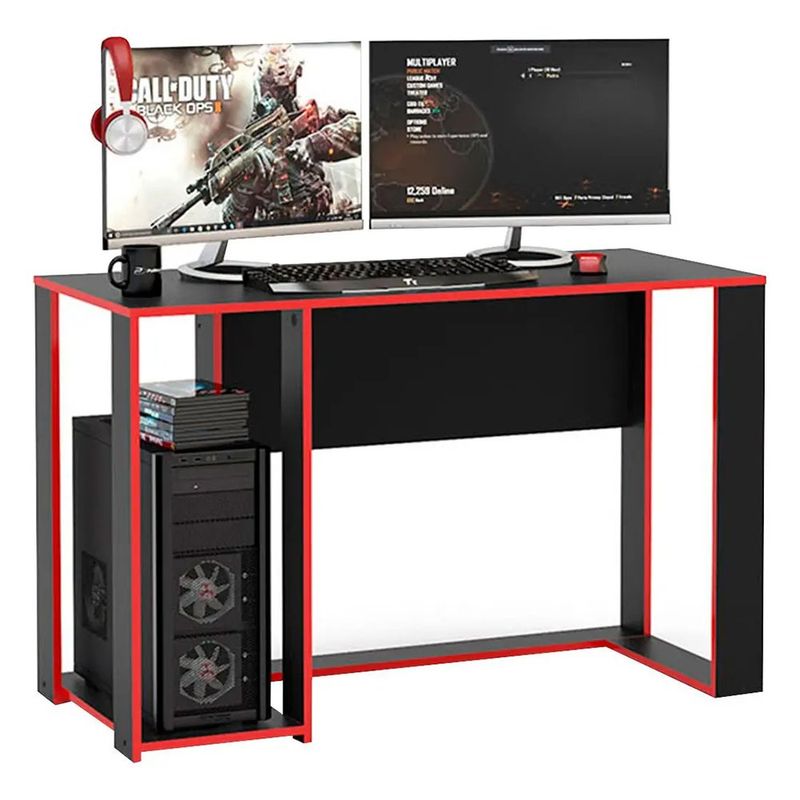 Escritorio Gamer de MDP con Repisa Lateral Rojo y Negro de 120 cm