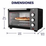 Horno Tostador Convencional de 30 L con 4 Funciones Color Negro