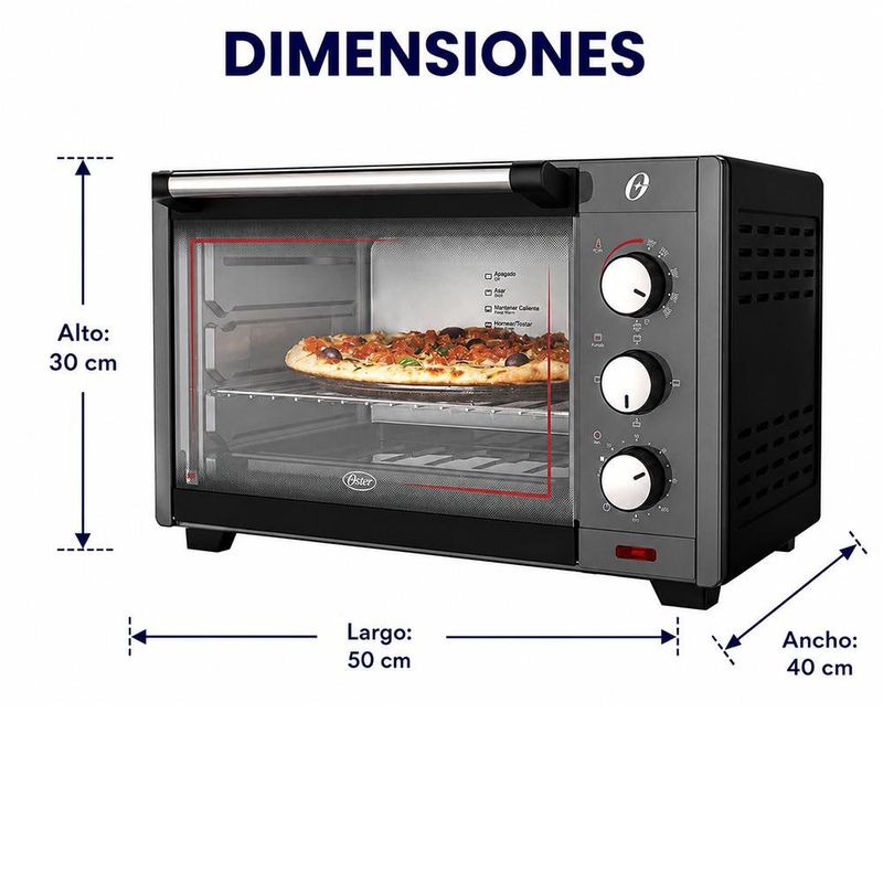 Horno Tostador Convencional de 30 L con 4 Funciones Color Negro