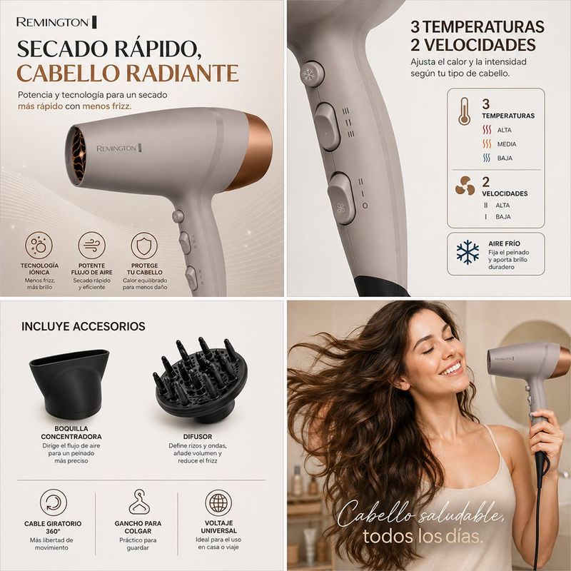 Secadora de Cabello Terapia Colágeno y Biotina Color Beige