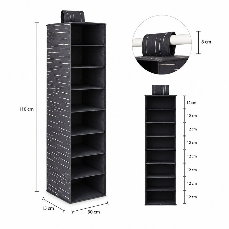 Organizador Colgante de Tela con 8 Divisiones para Clóset de 105 cm Gris