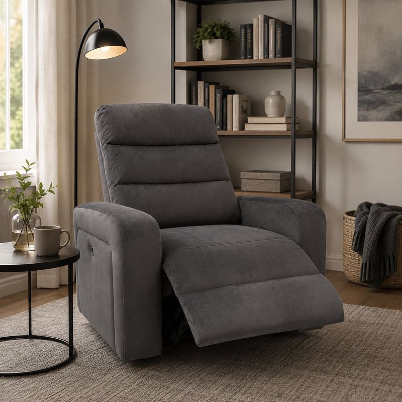 Sillón Reclinable Zeus Gris con Tapizado de Microfibra 91 × 86 × 72 Cm