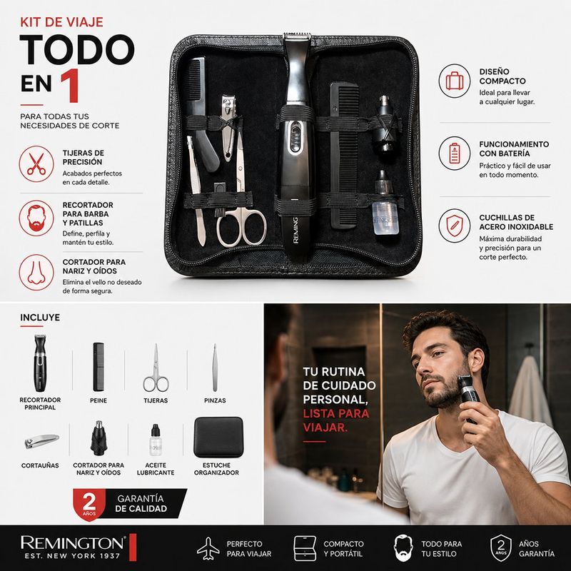 Kit de Cortadora de Cabello de Viaje 12 Pzas