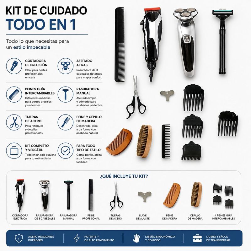 Kit de Corte y Afeitado con Accesorios 7 Piezas