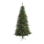 Árbol de Navidad Artificial con Luz Cálida, Bayas y Conos de 213 cm