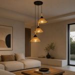 Lámpara Colgante en Mimbre de 3 Luces de 40W en Color Negro