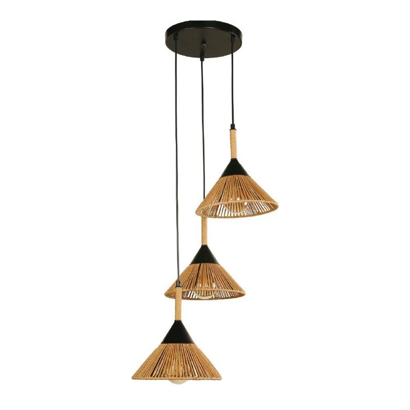 Lámpara Colgante en Mimbre de 3 Luces de 40W en Color Negro