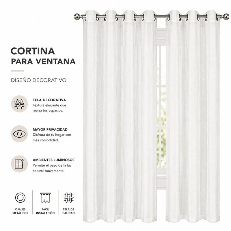 Cortina Génova de Poliéster 135x240 cm Rayas Blancas con Ojales, 2 Piezas