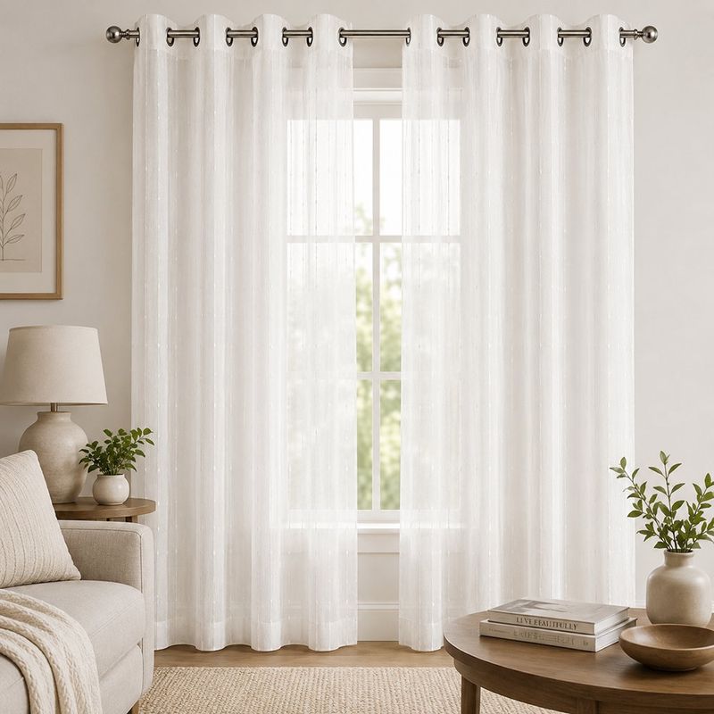 Cortina Génova de Poliéster 135x240 cm Rayas Blancas con Ojales, 2 Piezas