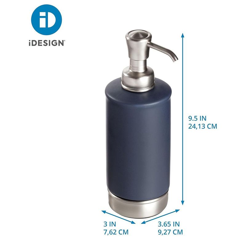 Dispensador de Jabón York de Cerámica con Bomba de Acero Cepillado Color Azul Marino