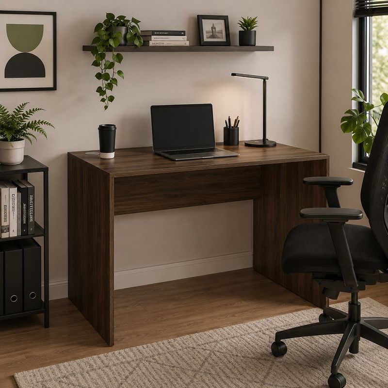 Escritorio Santi de MDF con Pasacables Acabado Café Nogal de 120 cm