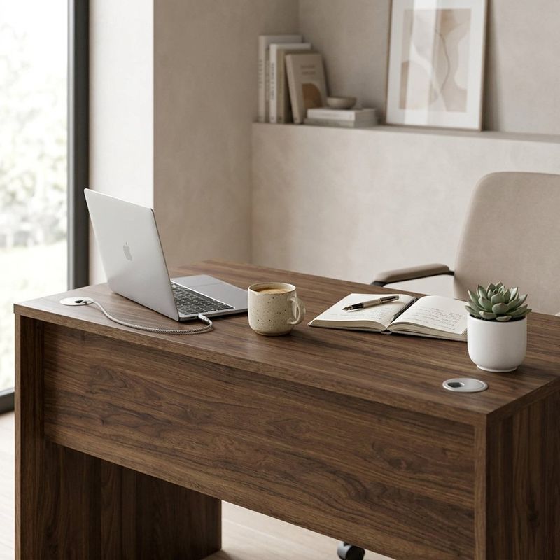 Escritorio Santi de MDF con Pasacables Acabado Café Nogal de 120 cm