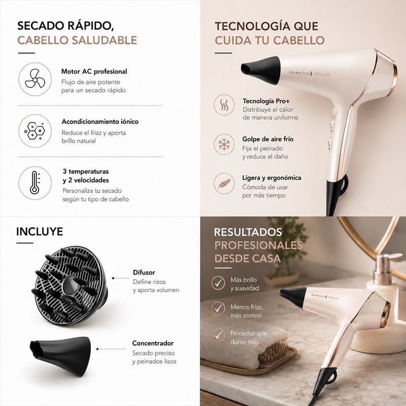 Secadora de Cabello Pro Thermal Luxe Color Blanco Perla