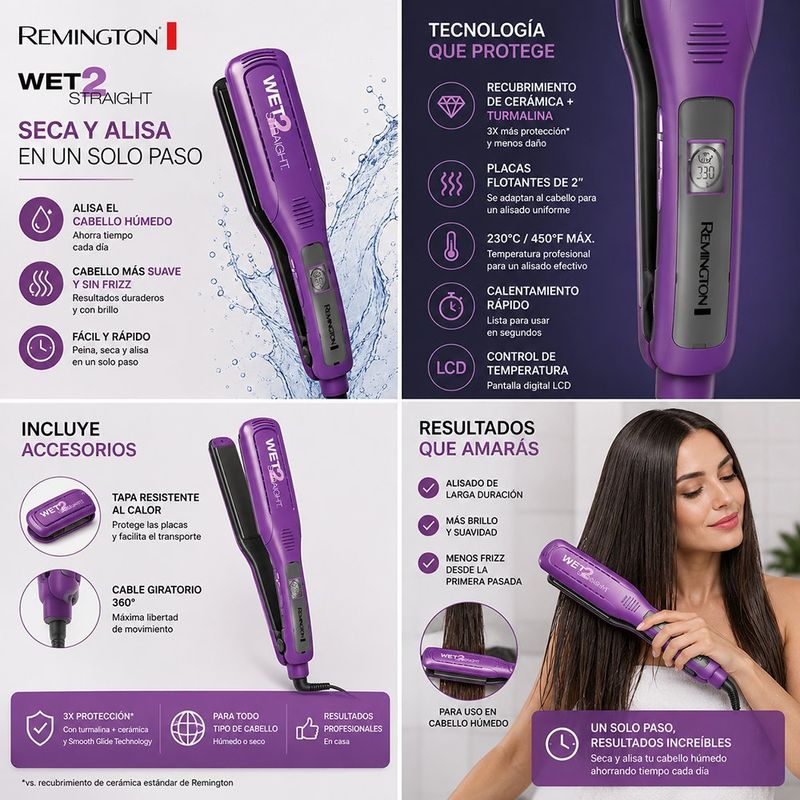 Plancha Alisado para Cabello Wet2Straight Diseño Grueso