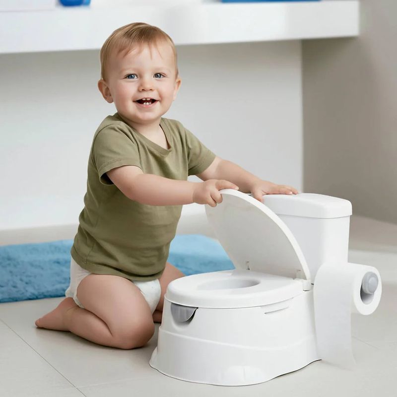 Mini Inodoro Entrenador de Baño Infantil con Portarrollo Integrado Color Blanco