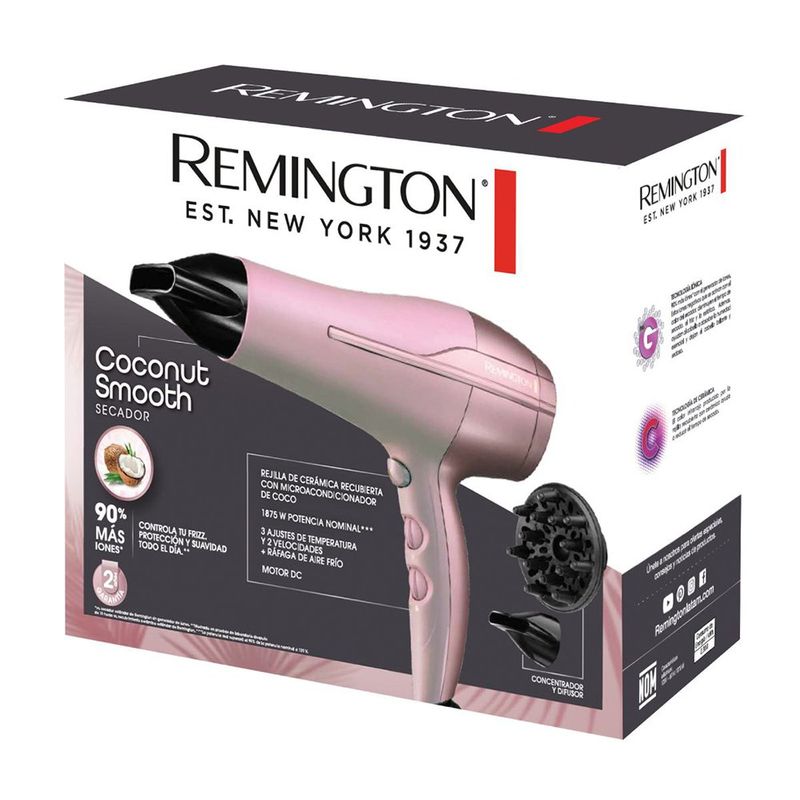 Secadora de Cabello Coconut Smooth con Difusor y Control de Frizz Color Rosado