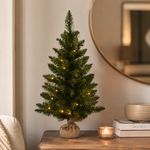 Árbol de Navidad Artificial de Mesa con Luz LED Cálida y Base de Yute 60 cm