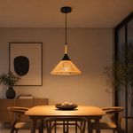 Lámpara Colgante en Mimbre de 1 Luz de 40W en Color Negro