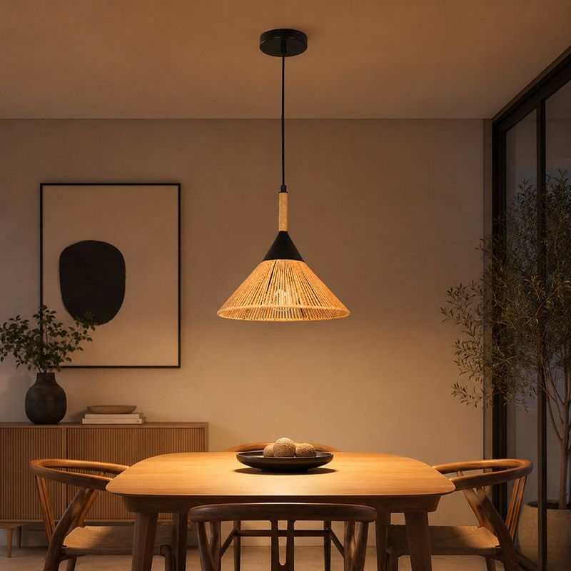 Lámpara Colgante en Mimbre de 1 Luz de 40W en Color Negro