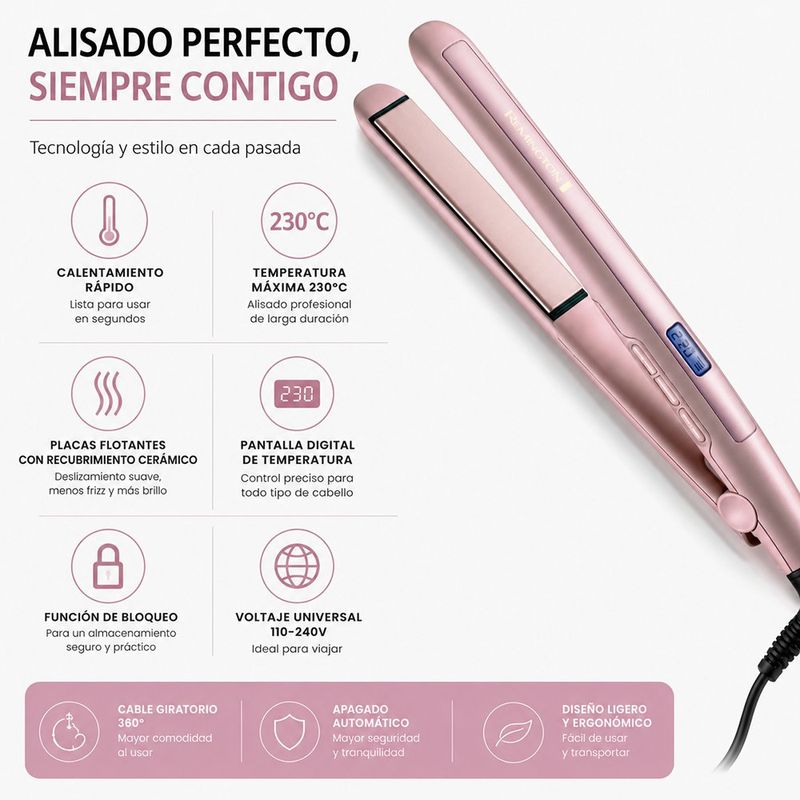 Plancha Alisadora para el Cabello Coconut Smooth Cerámica Color Rosado