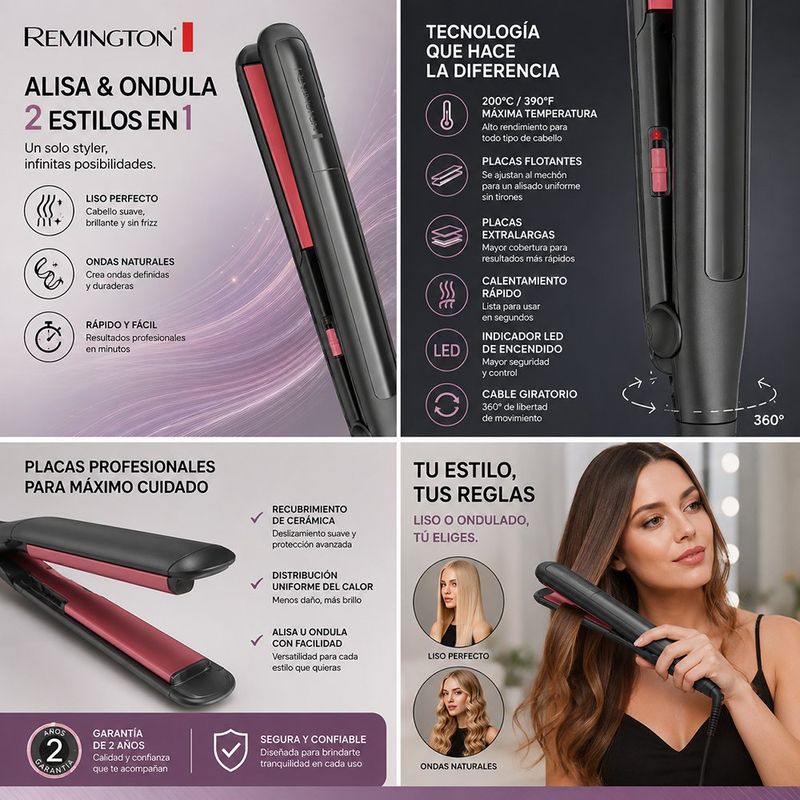 Plancha Alisadora y Onduladora de Cabello 2 en 1 Placas Extralargas