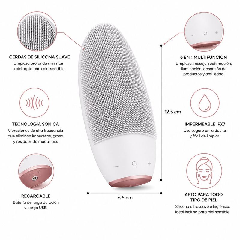 Cepillo para Limpieza Facial Sónico 6 en 1 Color Blanco