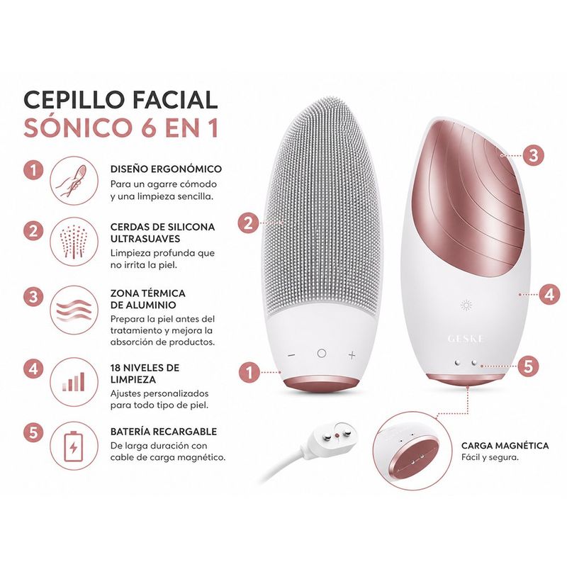 Cepillo para Limpieza Facial Sónico 6 en 1 Color Blanco