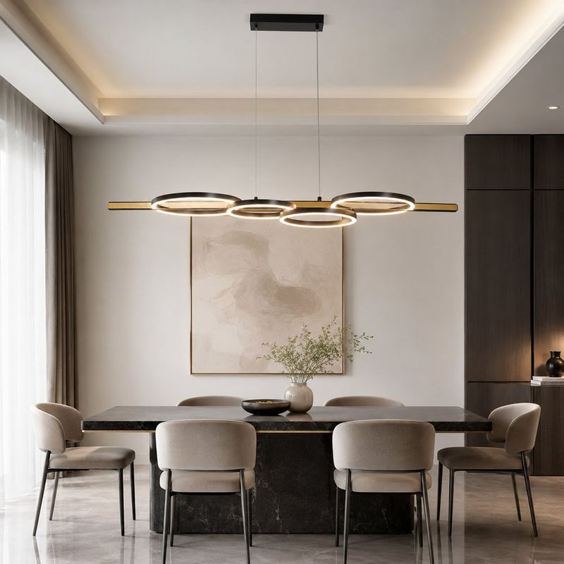 Lámpara Colgante LED de 4 Aros Luz Cálida de 3000K en Color Negro