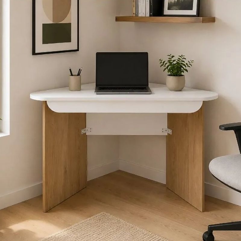 Escritorio Esquinero de MDF Diseño Funcional Blanco y Café de 127 cm