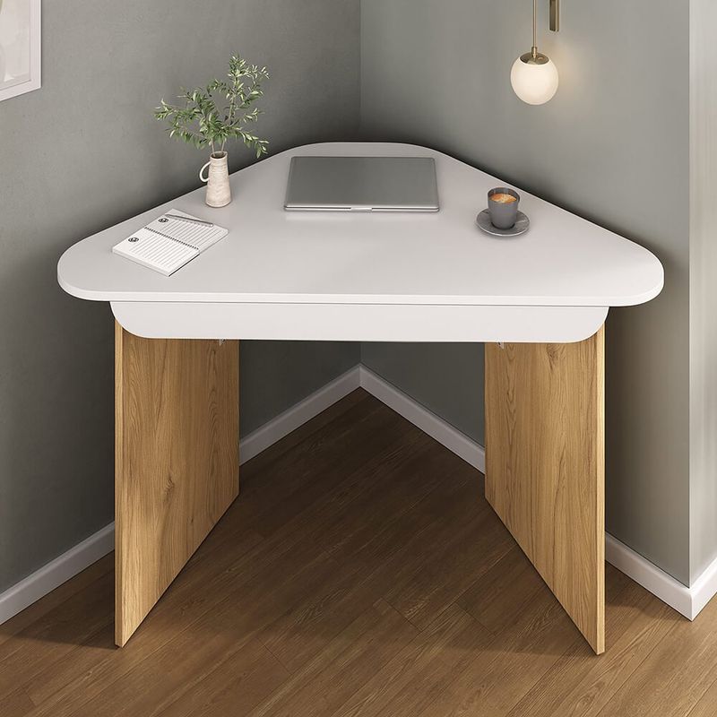 Escritorio Esquinero de MDF Diseño Funcional Blanco y Café de 127 cm