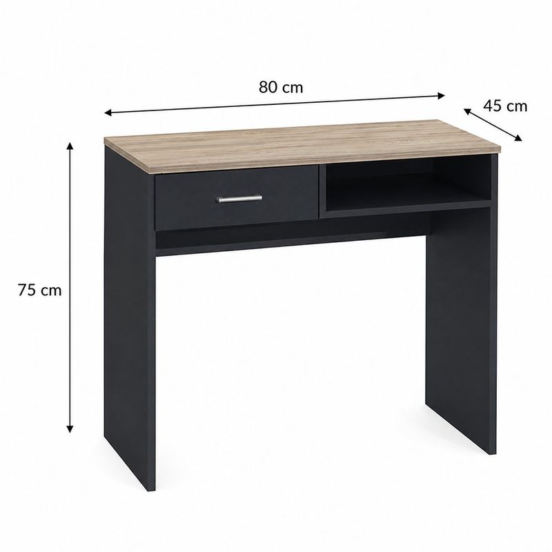 Escritorio Urano con Gaveta y Compartimento Abierto Gris Oscuro y Beige de 80 x 45 x 75 cm
