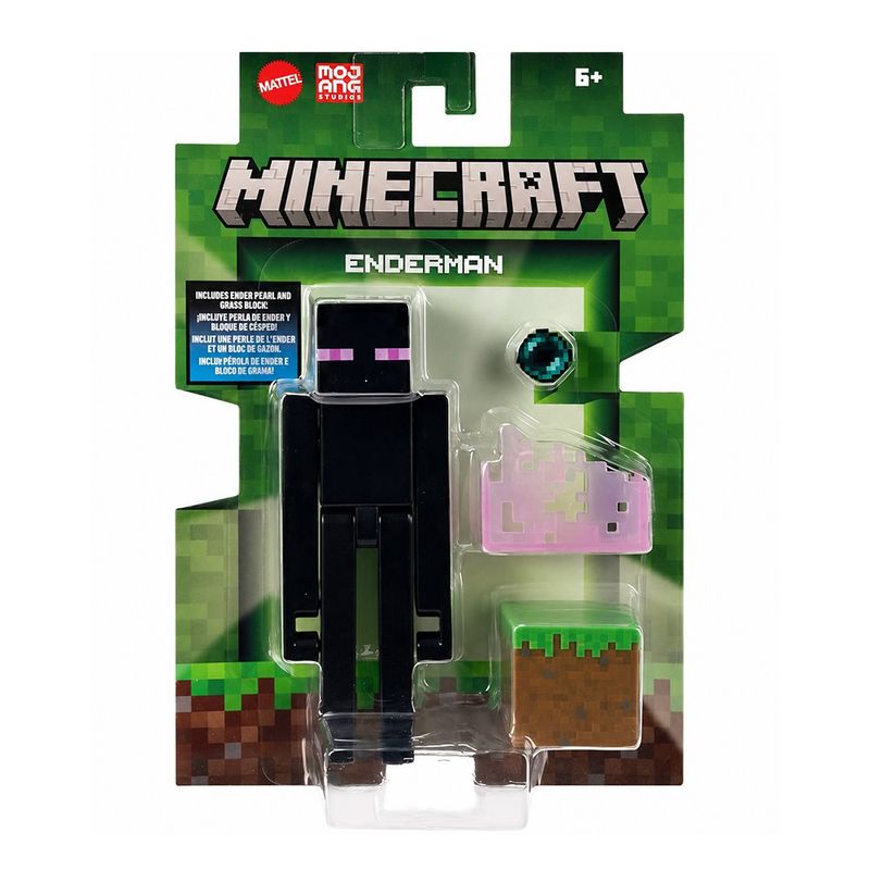 Figura de Acción Minecraft Enderman con Bloque de Césped y Perla de Ender