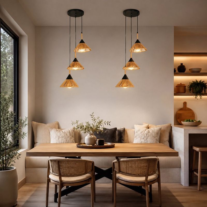 Lámpara Colgante en Mimbre de 3 Luces de 40W en Color Negro