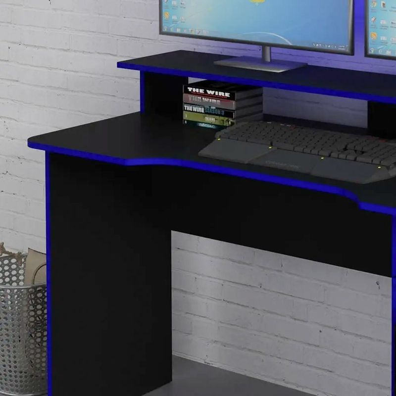 Escritorio Gamer de MDF y Metal con Soporte para Monitores Negro con Azul 136 x 60 x 89.5 cm