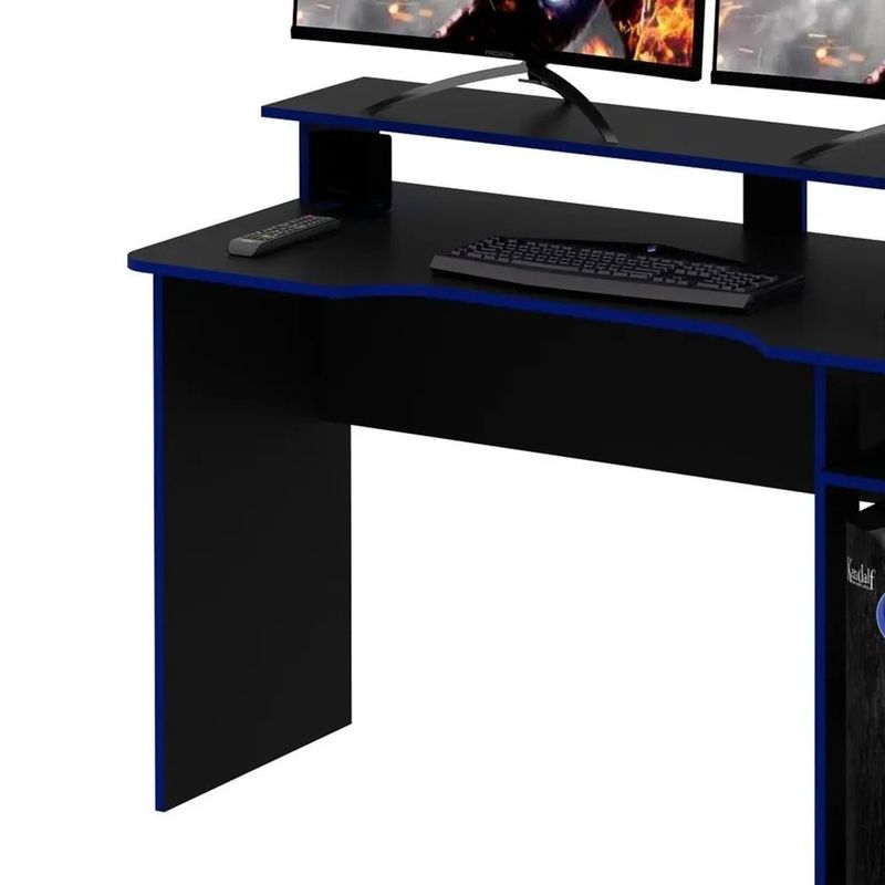 Escritorio Gamer de MDF y Metal con Soporte para Monitores Negro con Azul 136 x 60 x 89.5 cm