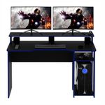 Escritorio Gamer de MDF y Metal con Soporte para Monitores Negro con Azul 136 x 60 x 89.5 cm