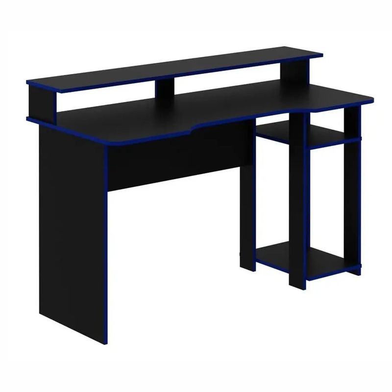 Escritorio Gamer de MDF y Metal con Soporte para Monitores Negro con Azul 136 x 60 x 89.5 cm