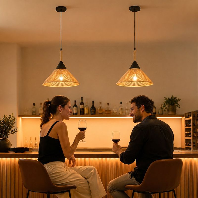 Lámpara Colgante en Mimbre de 1 Luz de 40W en Color Negro