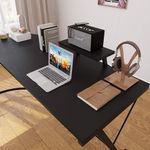 Escritorio en L Mily con Repisa Elevada para Oficina Negro de 129 x 129 x 74 cm