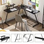 Escritorio en L Mily con Repisa Elevada para Oficina Negro de 129 x 129 x 74 cm