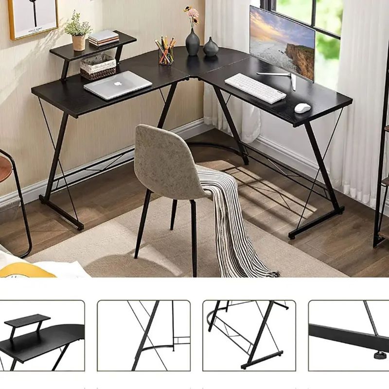 Escritorio en L Mily con Repisa Elevada para Oficina Negro de 129 x 129 x 74 cm