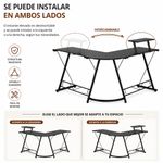 Escritorio en L Mily con Repisa Elevada para Oficina Negro de 129 x 129 x 74 cm